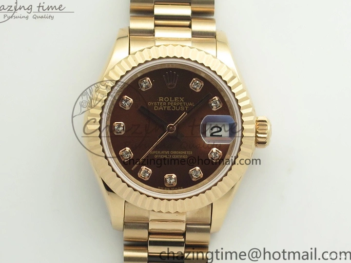 MiroTime 0412 DateJust 28mm RG BP Maker Best Edition Brown Diam Dial Fluted Bezel On RG Bracelet ETA TopPick 3441